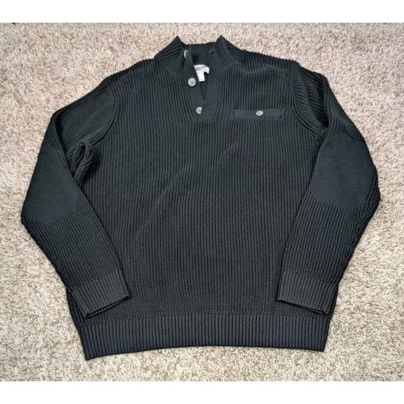 Duluth Trading Brigadier Shawl Collar Sweater Mens Large Black Chunky Heavy